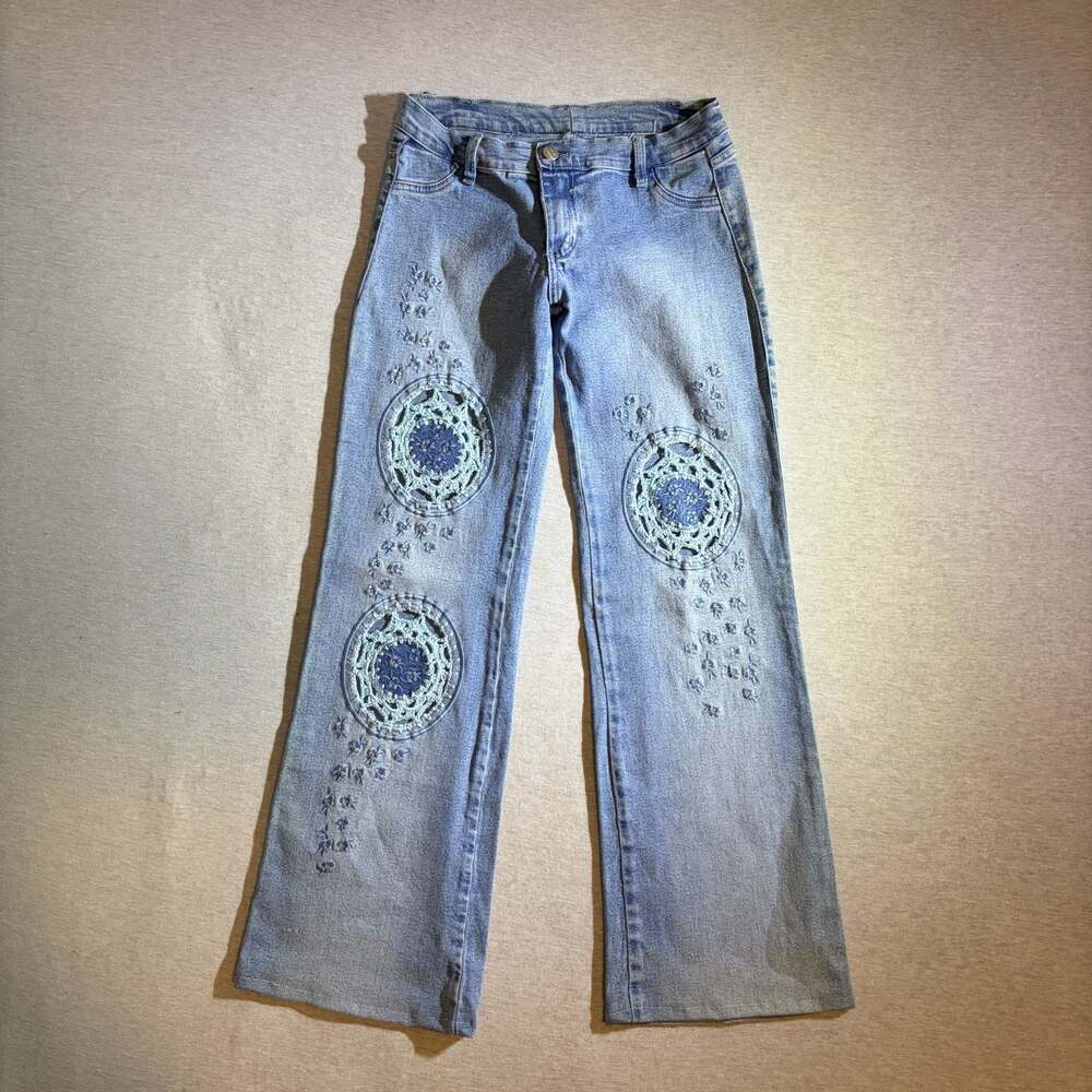 Mamão Verde Authentic Brazilian Jeans with Crochet Applique